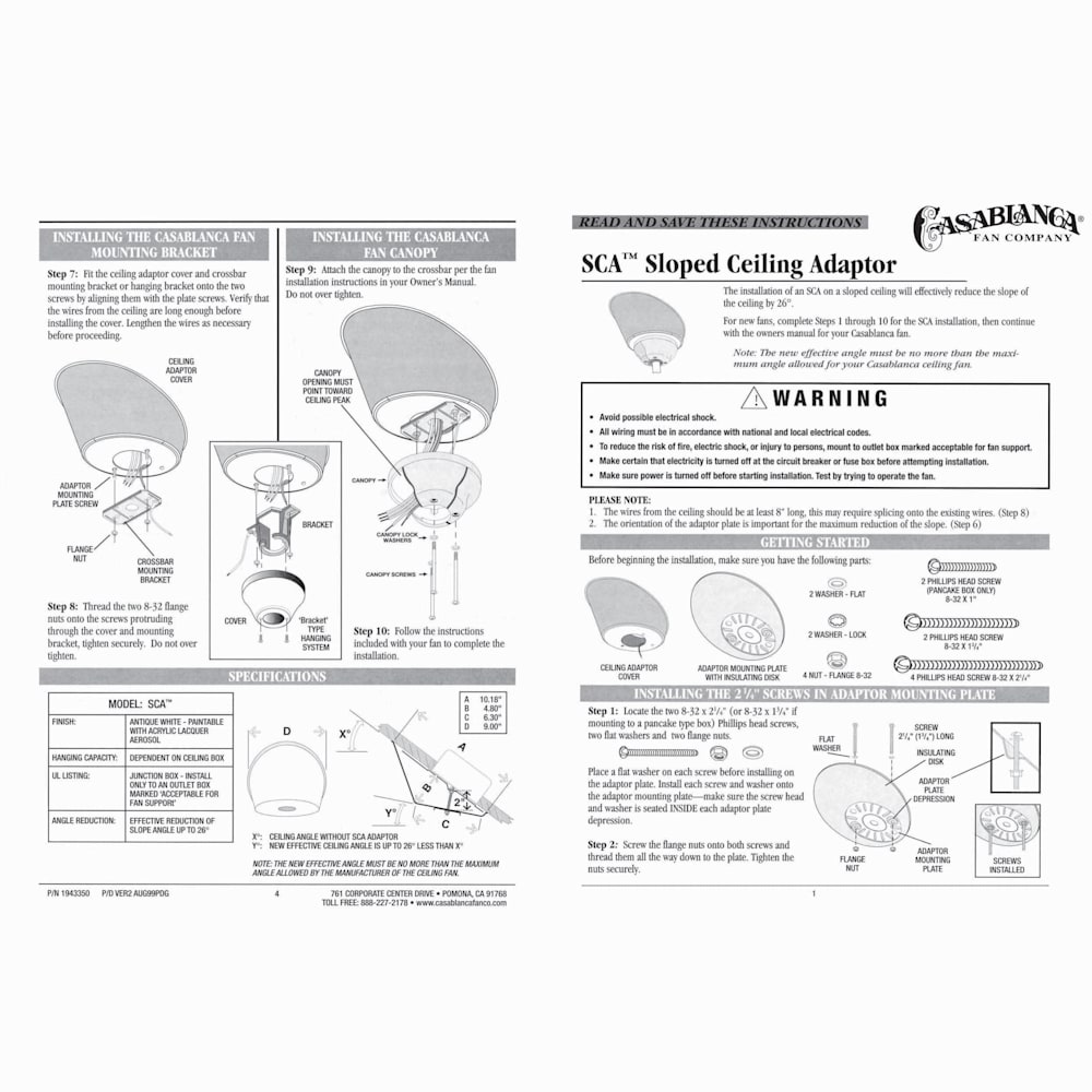 NEW Universal Sloped Ceiling Adapter Casablanca SCA-P 61706 Most Ceiling Fans 