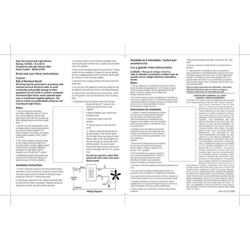 Fan-Light Dual Slide Wall Control with Preset - 27183