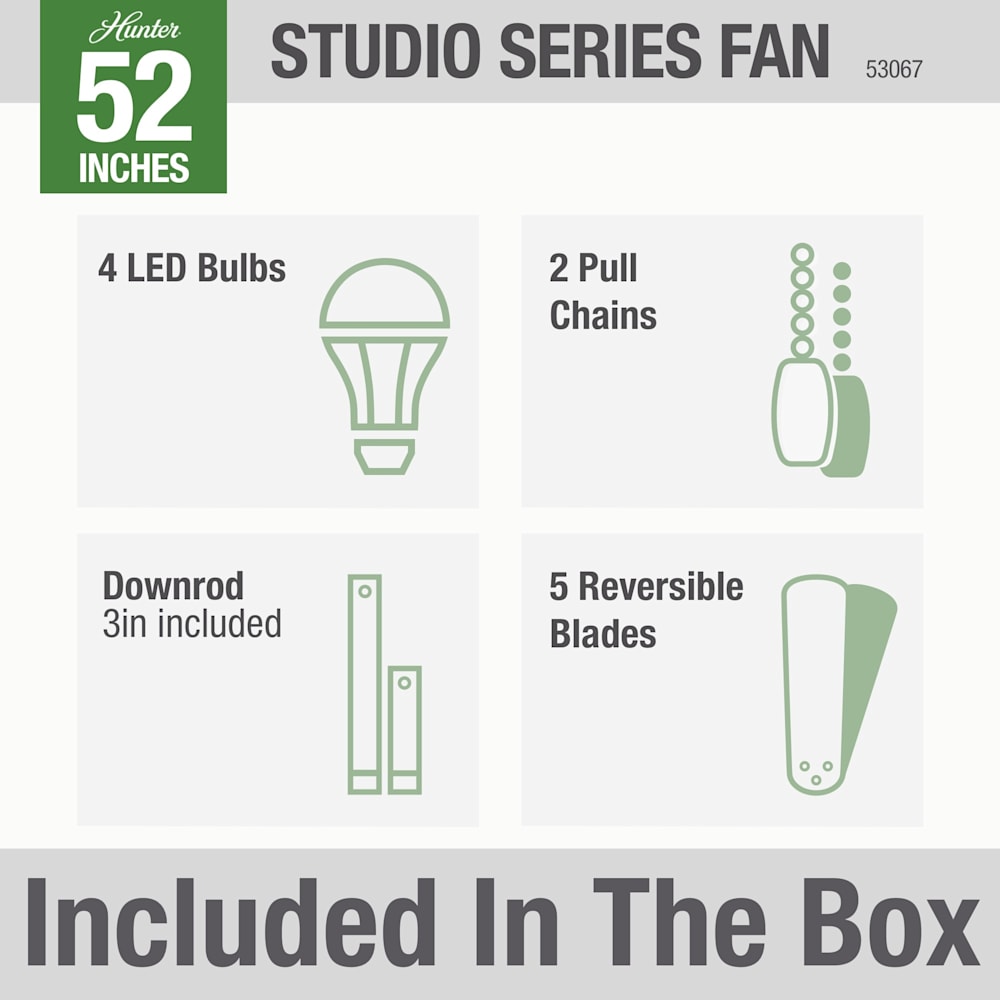 Hunter 52" Studio Series Hunter Bright Brass Finish® Ceiling Fan & Light 53066 