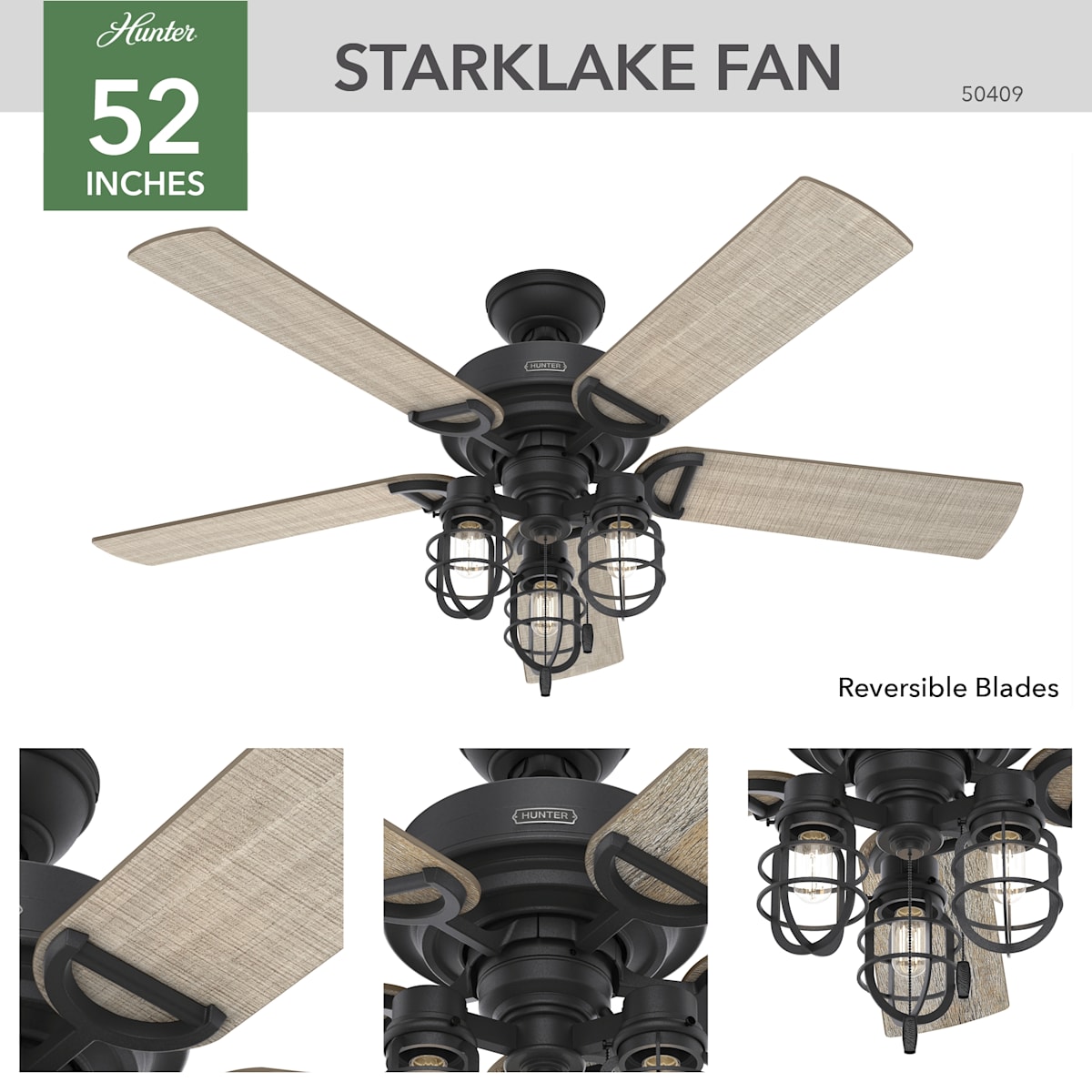 Starklake Outdoor with LED Light 52 inch Ceiling Fan | Hunter Fan