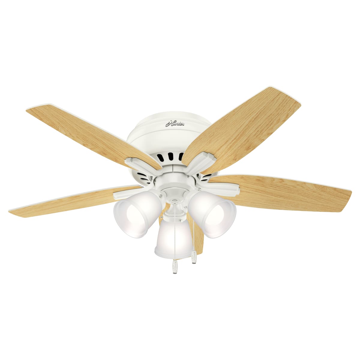 Hunter Fan 42 inch Fresh White Low Profile Ceiling Fan with Light and Pull Chain