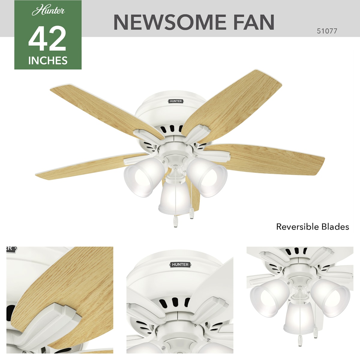 Newsome Low Profile with 3 Lights 42 inch Ceiling Fan | Hunter Fan