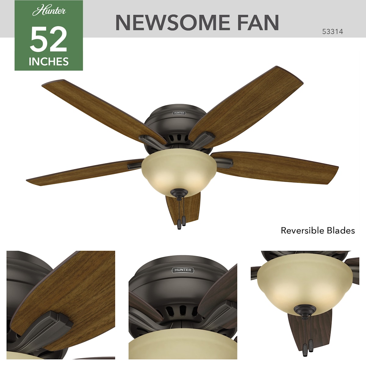 Ceiling Fans Home & Garden Hunter Newsome 42 Low Profile 3 Light Newsom