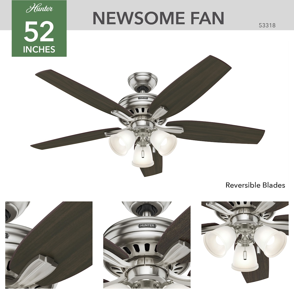 Newsome with 3 Lights 52 inch Ceiling Fan | Hunter Fan