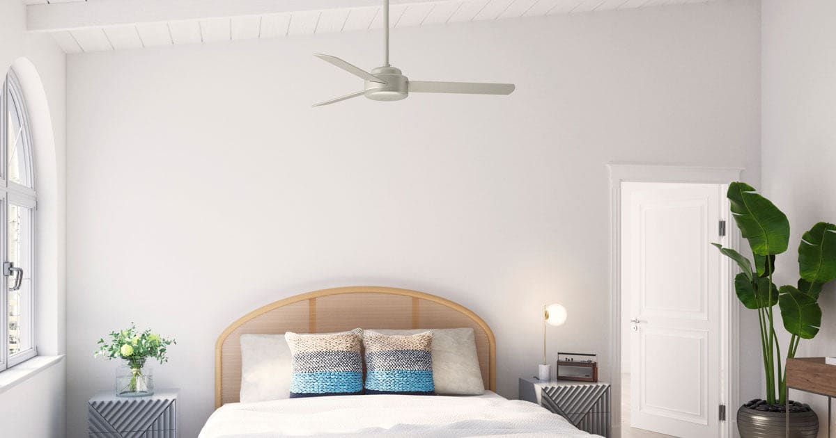 Matte Nickel Presto ceiling fan in bedroom