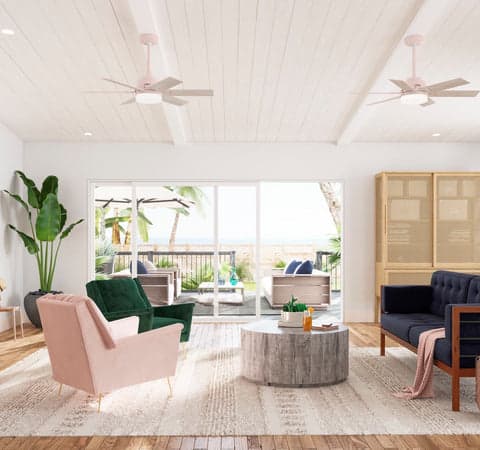 Modern living room with Hunter Fan