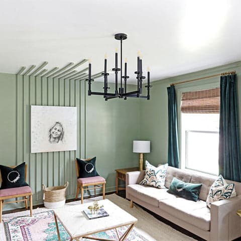 Briargrove Chandelier hanging in a modern living room.