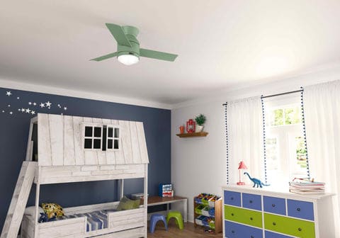 Hunter dusty green dublin ceiling fan in a kids room