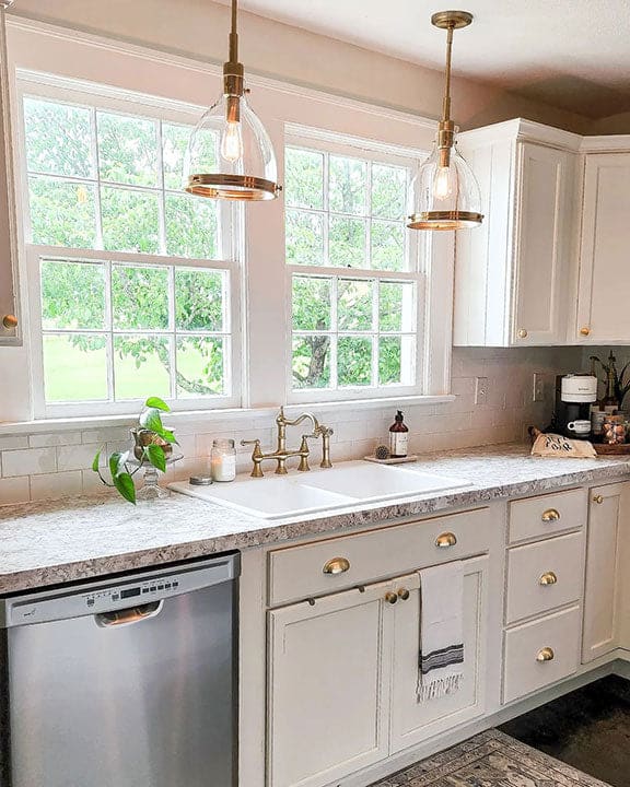 Van Nuys pendants hanging above a kitchen sink