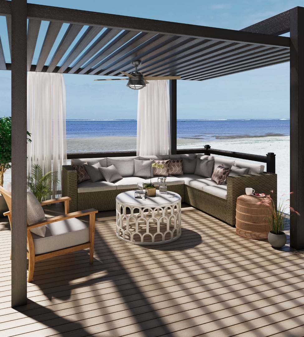 Seafarer Outdoor with LED Light 54 Inch in natural black iron finish.