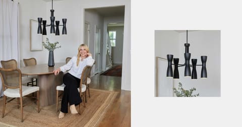 Zola Chandelier and Jasmine Roth in dining room