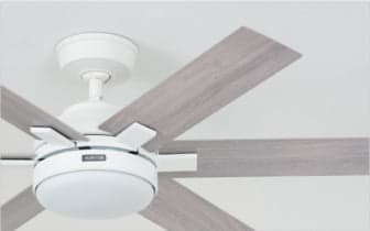 Complete installation of HunterExpress ceiling fan with tool-free blades.