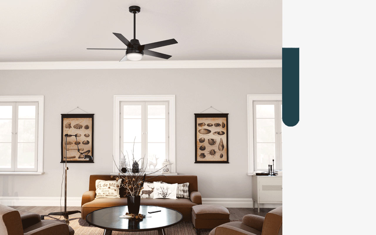 SIMPLEconnect Aerodyne ceiling fan in matte black finish in living room