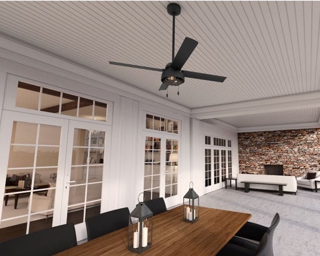 Outdoor patio view with Spring Mill outdoor ceiling fan