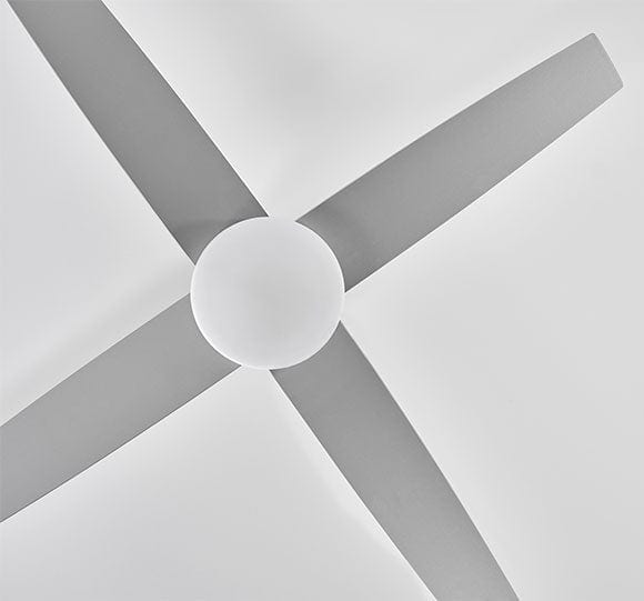 underside view of Aerodyne smart fan in matte silver finish