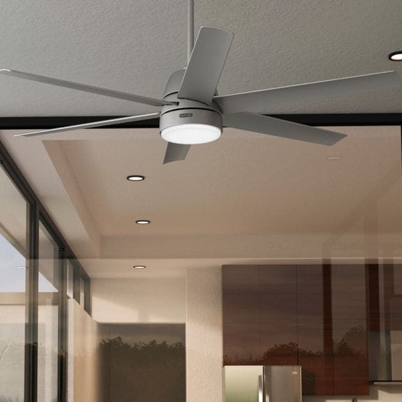 Skysail with downrod mounting in matte silver finish.