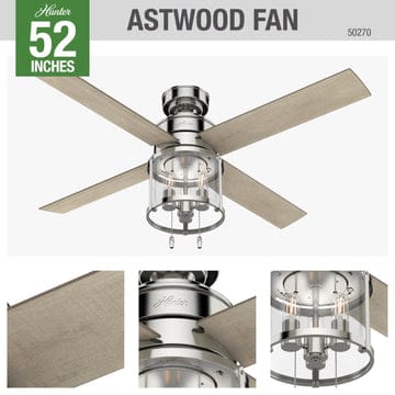 Astwood with LED Light 52 inch Ceiling Fans Hunter Polished Nickel - Bleached Grey Pine 