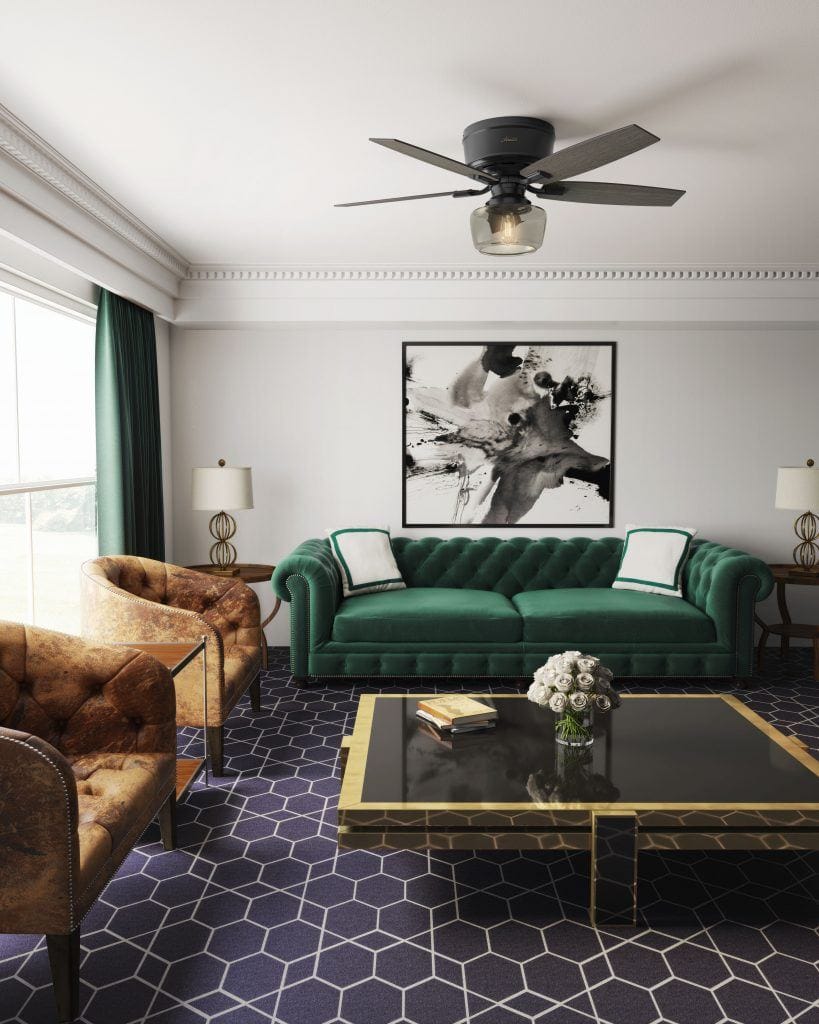 Bennett transitional ceiling fan in eclectic living room