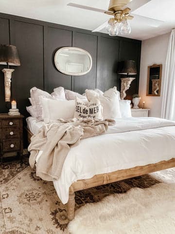 Vivien Hunter fan in a bedroom above a bed with pillows on it