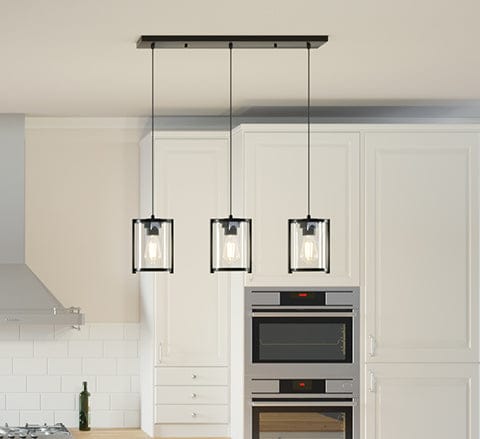 Linear cluster hanging pendant lighting in classic kitchen style