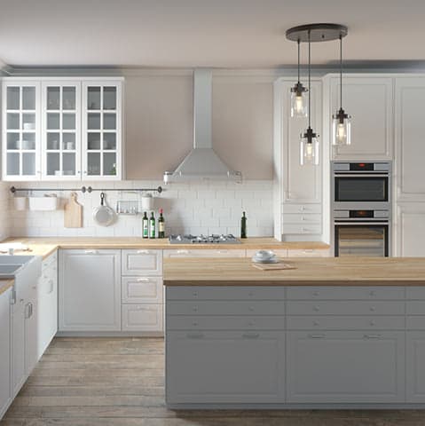 Hunter lighting modern round cluster lighitng in farmhouse style kitchen