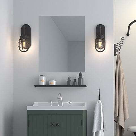 Starklake Modern industrial caged wall sconce in farmhouse bathroom