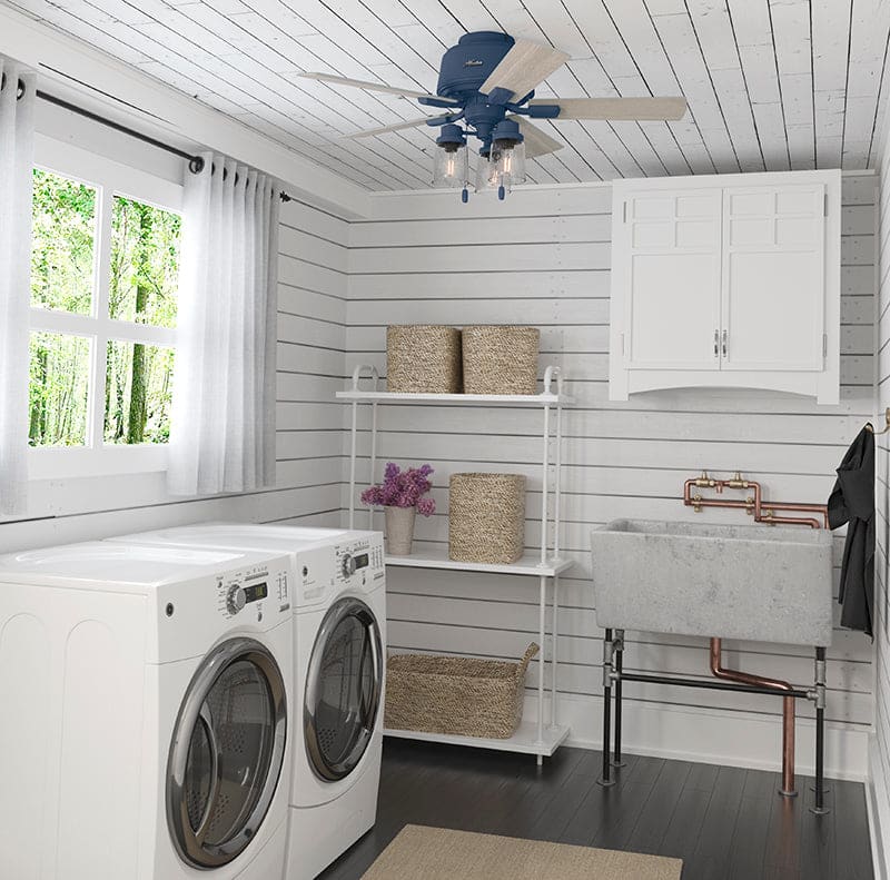 Rustic Hartland ceiling fan in laundry room
