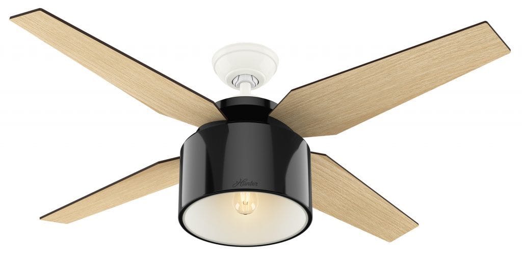 Cranbrook Hunter black modern ceiling fan with Edison LED light bulb