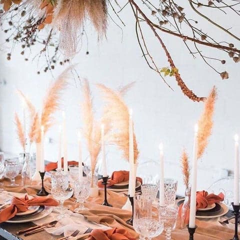 How Create A Friendsgiving Tablescape Set Up With Antique Brass Candlesticks  And Dreamy Table Linens