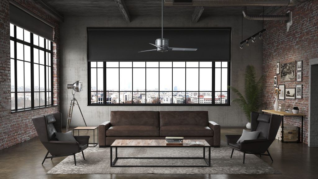 Casablanca Duluth industrial ceiling fan in modern industrial living room loft