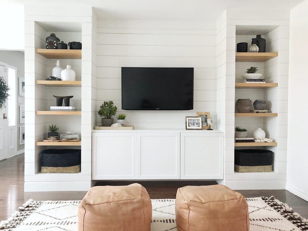 built ins with shiplap from theheartandhaven.com