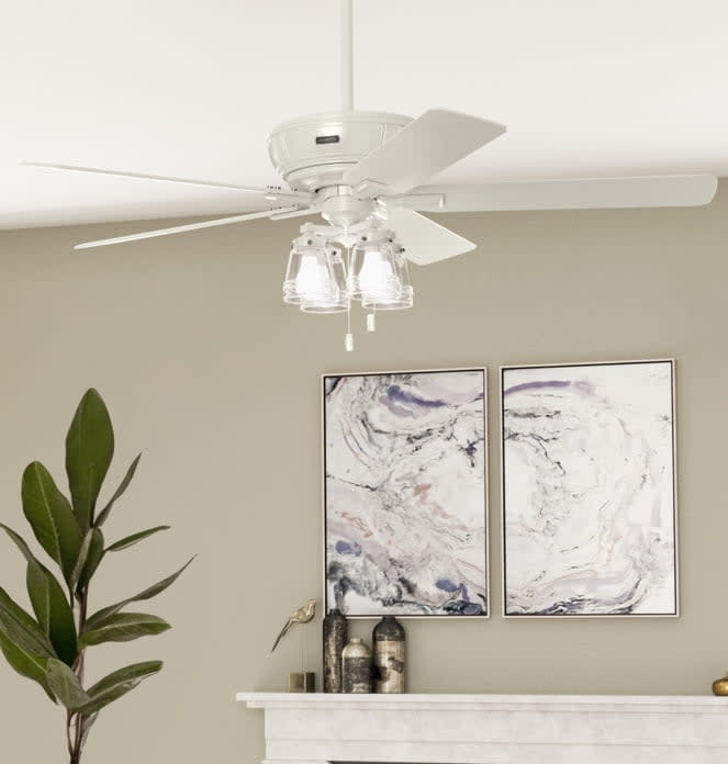 Grantham ceiling fan with downrod and 4 led lights in fresh white finish
