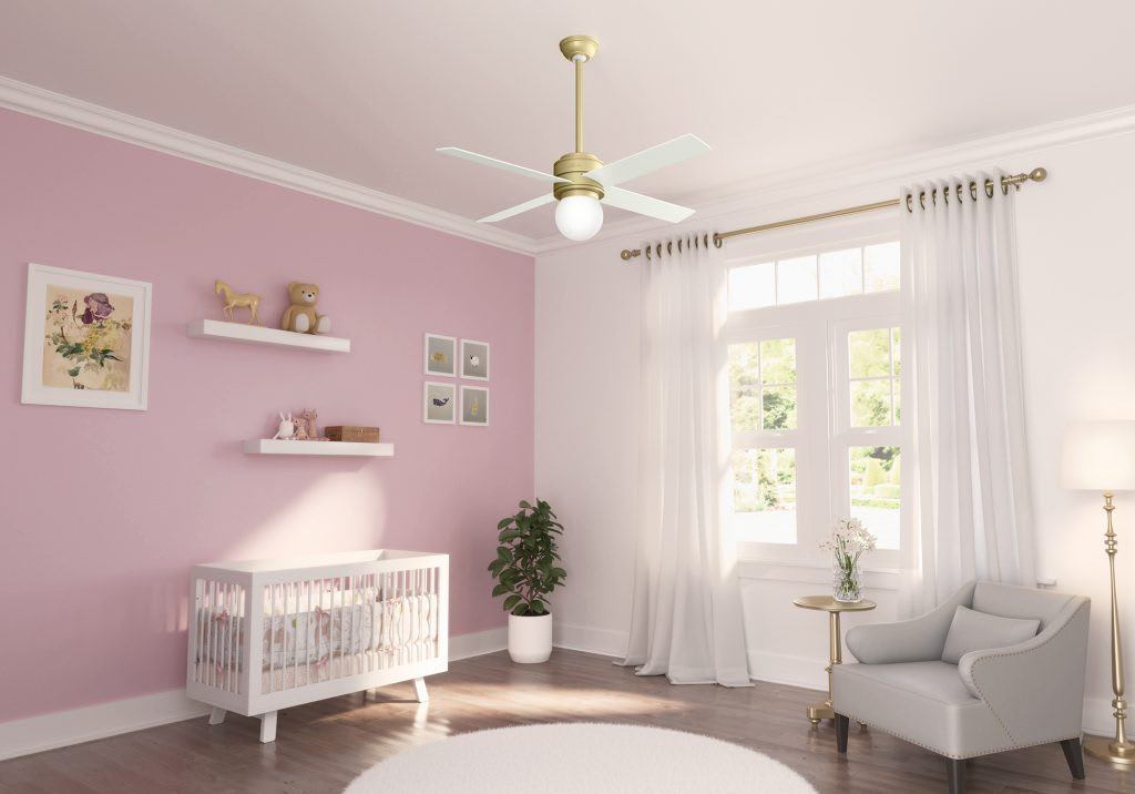 Hepburn Hunter modern glam ceiling fan with light and remote in nursery