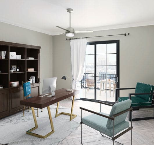 Home office with modern style ceiling fan