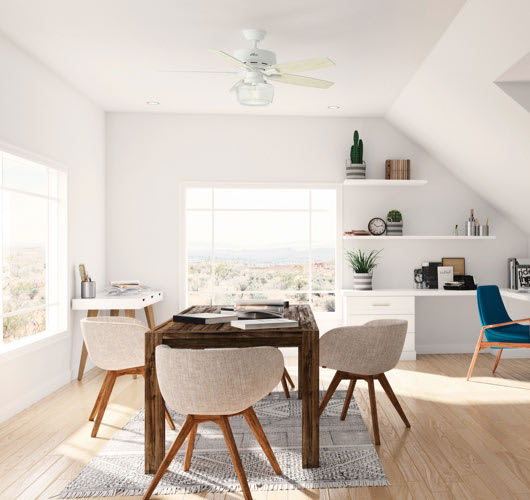 Dining room with traditional style ceiling fan