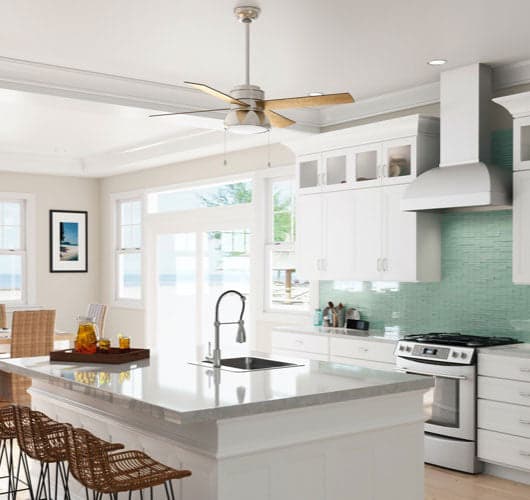 Kitchen with rustic style ceiling fan