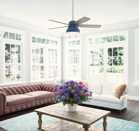 Living room with farmhouse style ceiling fan