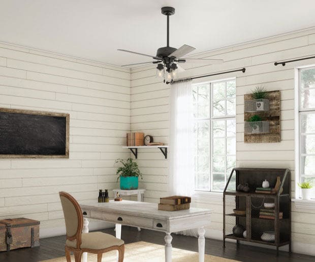 Rustic style home office with Hartland 44 inch ceiling fan in noble bronze finish