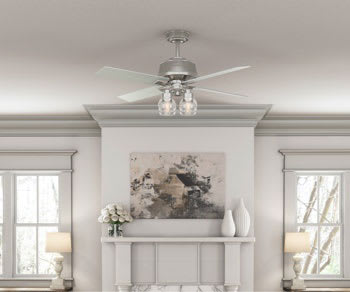 Ceiling fan with standard downrod in living room
