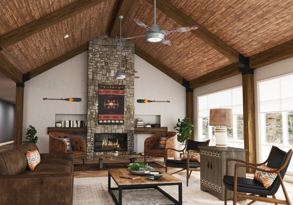 Hunter Pendleton Canyonlands silver modern ceiling fan in Southwestern living room