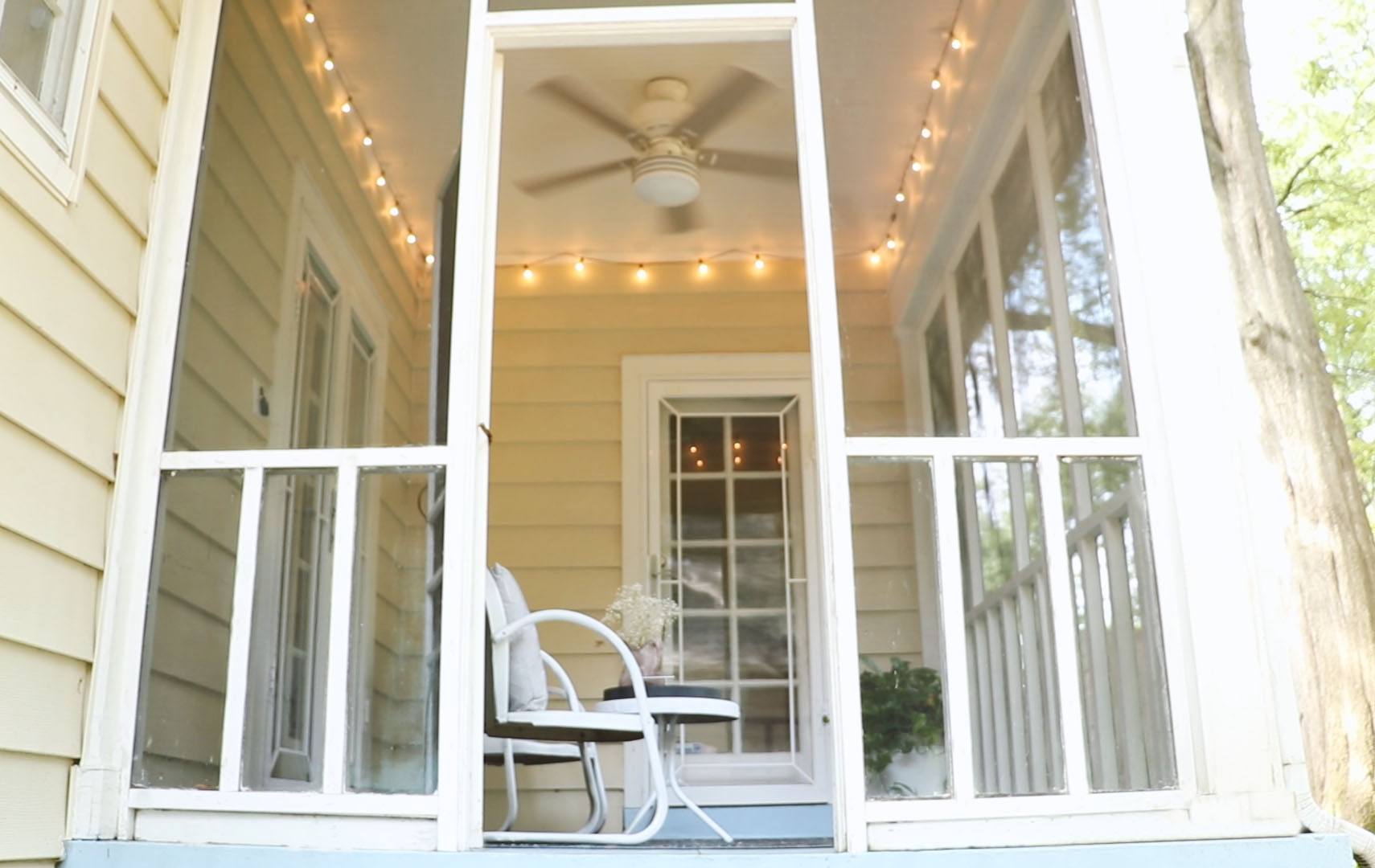 Huntervention for a small farmhouse patio with Cedar Key farmhouse ceiling fan with light