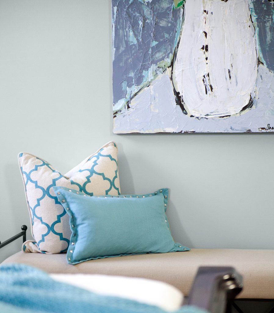 Huntervention master bedroom with light blue paint color