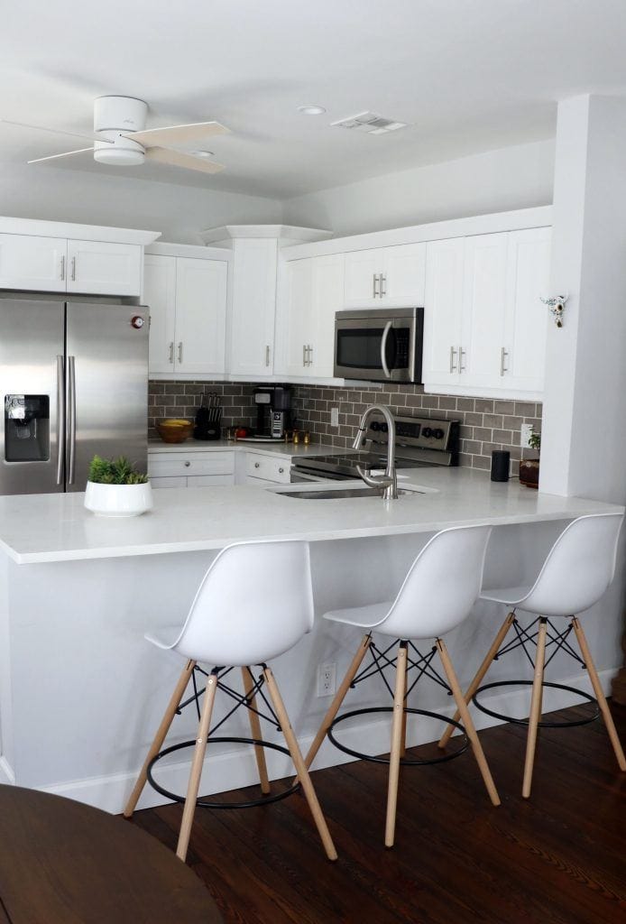 Huntervention Palm Springs AirBnB featuring Advocate SIMPLEconnect white smart home ceiling fan