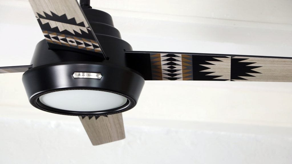 Huntervention at Palm Springs AirBnB featuring Hunter x Pendleton Spider Rock ceiling fan with LED light