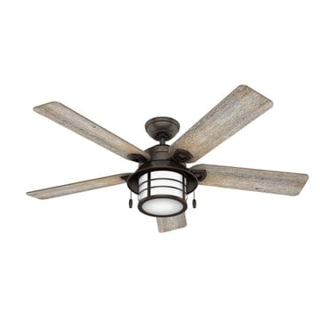 Key Biscayne Outdoor with Light 54 inch Ceiling Fans Hunter Onyx Bengal - Barnwood 