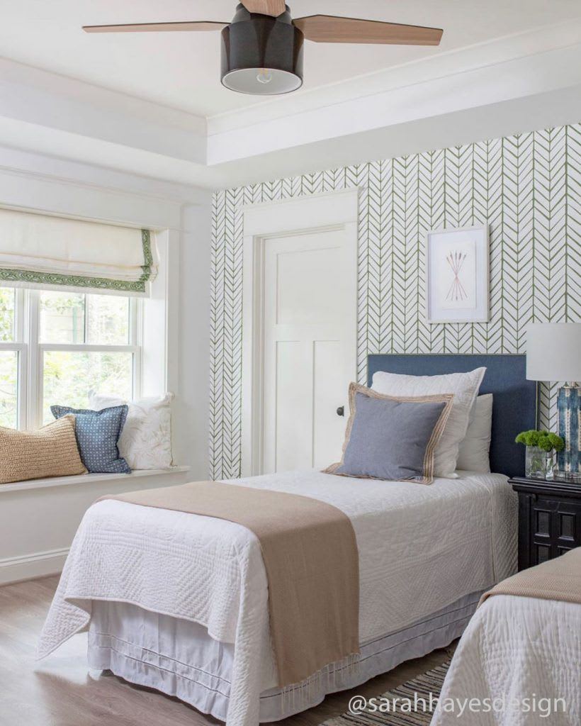Sarah Hayes Design blog for guest bedroom holiday tips with Cranbrook mid-century modern ceiling fan with Edison LED light