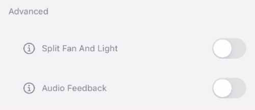 advanced options from the HunterSMART app where audio setting is turned off