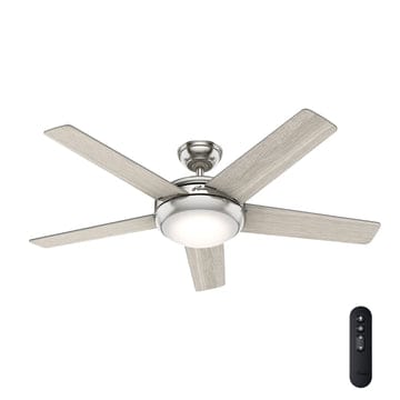 52 Inch Barton with LED Ceiling Fans Hunter Brushed Nickel - Light Gray Oak 