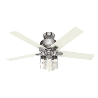 52 inch Crystalline with LED Ceiling Fans Hunter Brushed Nickel - White Grain 