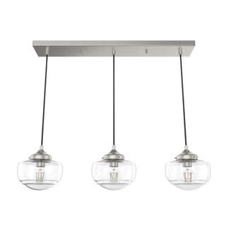 Saddle Creek Clear Seeded Glass 3 Light Linear Pendant Cluster Lighting Hunter Brushed Nickel - Clear Seeded 